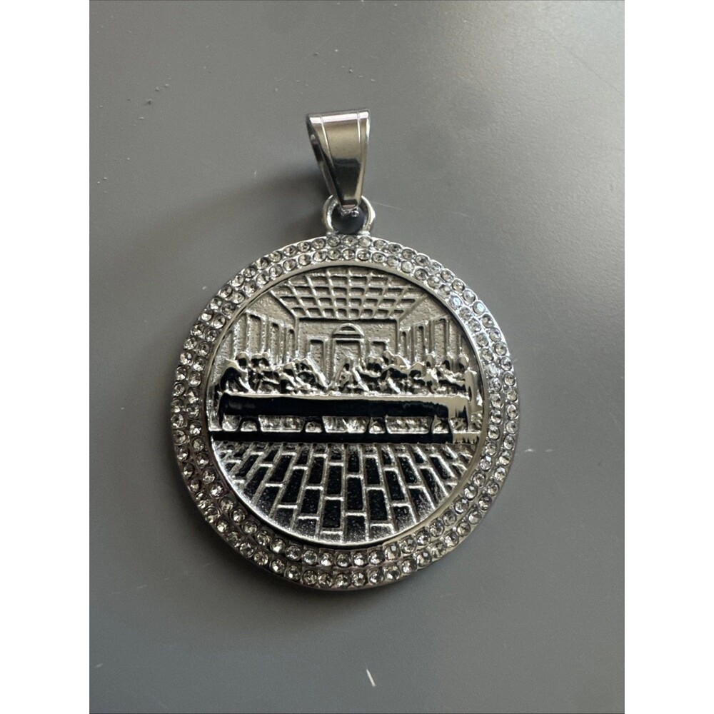 The Last Supper Jesus Christ Silver Tone Pendant 24 Inch Chain Cubic Zirconia